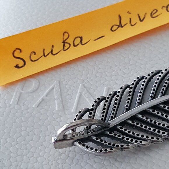 Vintage PANDORA Light as a Feather Pendant Cubic Zirconia Sterling Discontinued - Picture 7 of 7